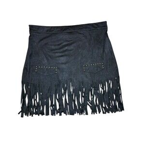 Lucky & Blessed Black Mini Western Skirt Tasseled Studs Rodeo Cowgirl XL